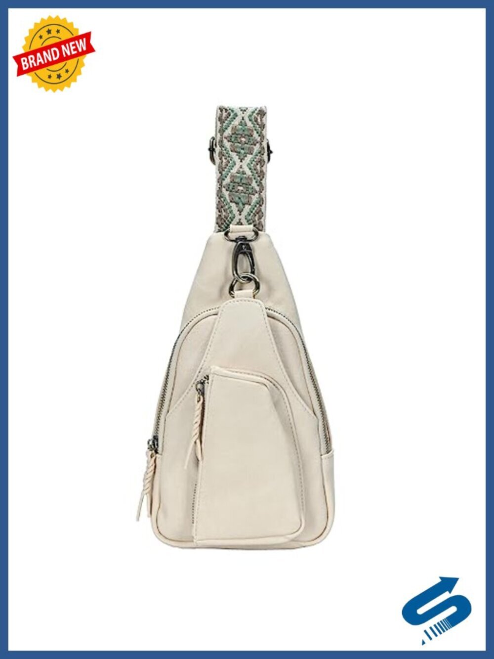 Vegan Leather Crossbody Sling Bag with Webbing Strap - Adjustable 16-20"